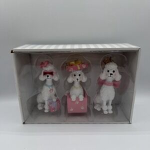 Granville Lane White Poodle Ornament Set Of 3 With Pink Bows Holiday Christmas